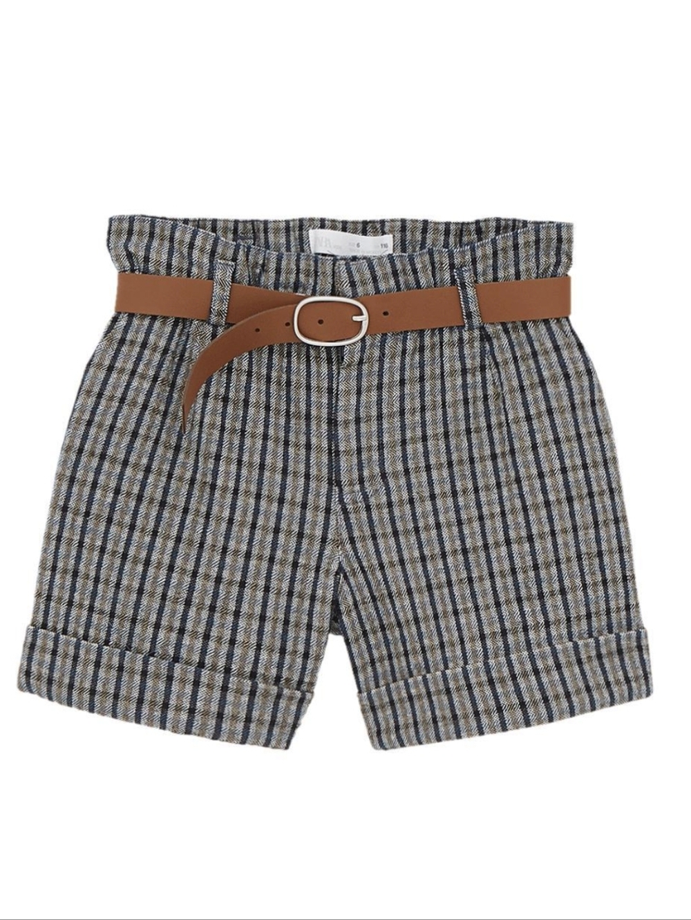 Zara Girls Plaid High-Waist Paperbag Shorts
